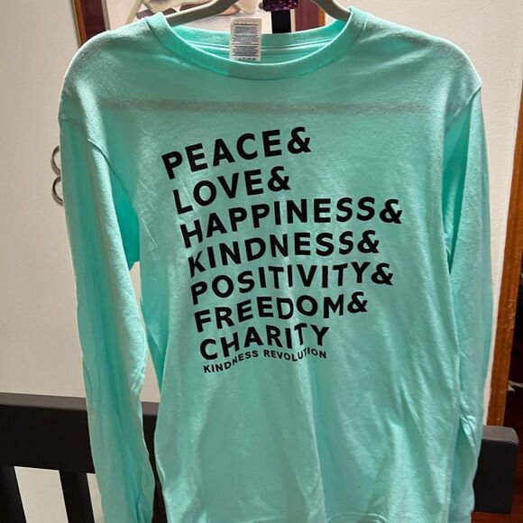 Green & Black Long Sleeve Small T-Shirt”Kindness Revolution  #078 - Picture 5 of 5